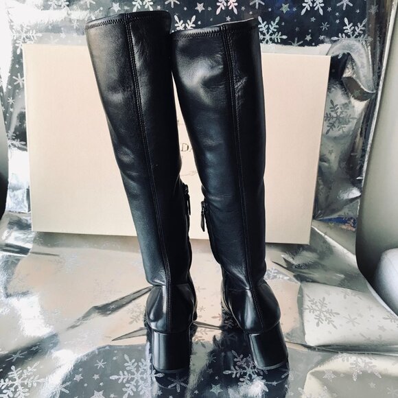 NEW Prada Women heeled leather Boots Black   Size 38.5 Made in Italy  New w Box - Picture 6 of 16